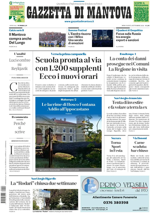 Prima pagina Gazzetta di Mantova di oggi - Quotidiano regionale
