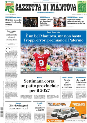 Prima pagina Gazzetta di Mantova di oggi - Quotidiano regionale