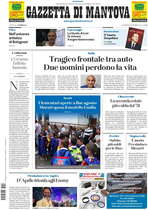 Prima pagina Gazzetta di Mantova di oggi - Quotidiano regionale