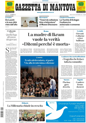 Prima pagina Gazzetta di Mantova di oggi - Quotidiano regionale