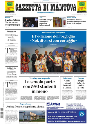 Prima pagina Gazzetta di Mantova di oggi - Quotidiano regionale