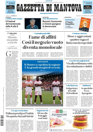 Prima pagina Gazzetta di Mantova di oggi - Quotidiano regionale