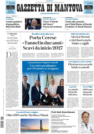 Prima pagina Gazzetta di Mantova di oggi - Quotidiano regionale