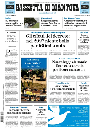Prima pagina Gazzetta di Mantova di oggi - Quotidiano regionale