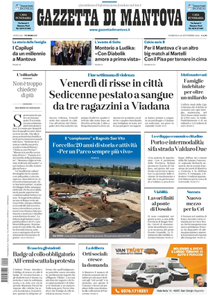 Prima pagina Gazzetta di Mantova di oggi - Quotidiano regionale