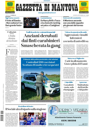 Prima pagina Gazzetta di Mantova di oggi - Quotidiano regionale