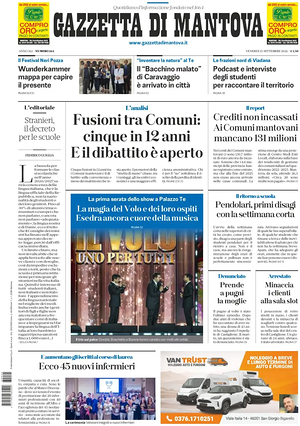 Prima pagina Gazzetta di Mantova di oggi - Quotidiano regionale