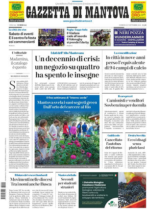 Prima pagina Gazzetta di Mantova di oggi - Quotidiano regionale