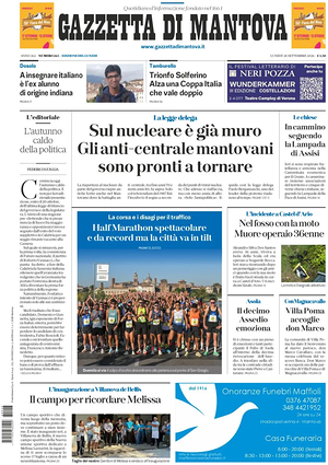 Prima pagina Gazzetta di Mantova di oggi - Quotidiano regionale