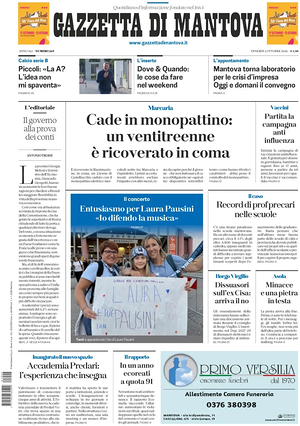 Prima pagina Gazzetta di Mantova di oggi - Quotidiano regionale