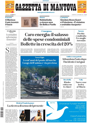 Prima pagina Gazzetta di Mantova di oggi - Quotidiano regionale