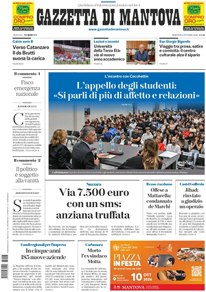 Prima pagina Gazzetta di Mantova di oggi - Quotidiano regionale
