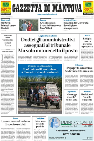Prima pagina Gazzetta di Mantova di oggi - Quotidiano regionale