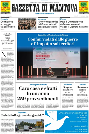 Prima pagina Gazzetta di Mantova di oggi - Quotidiano regionale