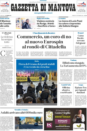 Prima pagina Gazzetta di Mantova di oggi - Quotidiano regionale