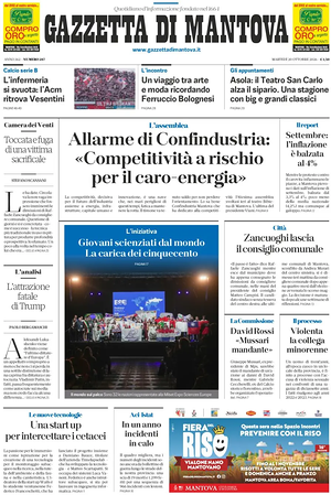 Prima pagina Gazzetta di Mantova di oggi - Quotidiano regionale