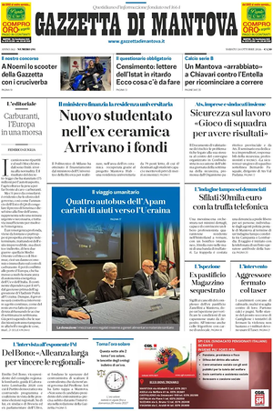 Prima pagina Gazzetta di Mantova di oggi - Quotidiano regionale