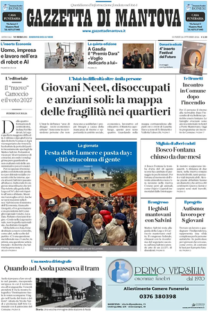 Prima pagina Gazzetta di Mantova di oggi - Quotidiano regionale