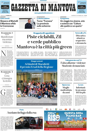 Prima pagina Gazzetta di Mantova di oggi - Quotidiano regionale