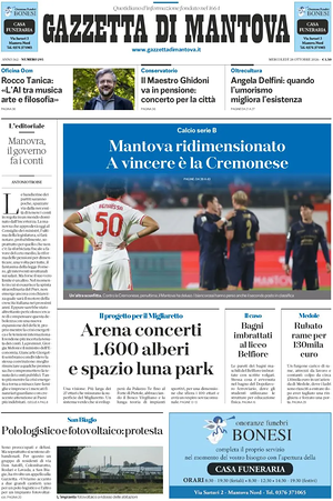 Prima pagina Gazzetta di Mantova di oggi - Quotidiano regionale