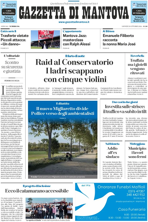 Prima pagina Gazzetta di Mantova di oggi - Quotidiano regionale