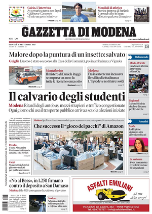 Prima pagina Gazzetta di Modena di oggi - Quotidiano regionale