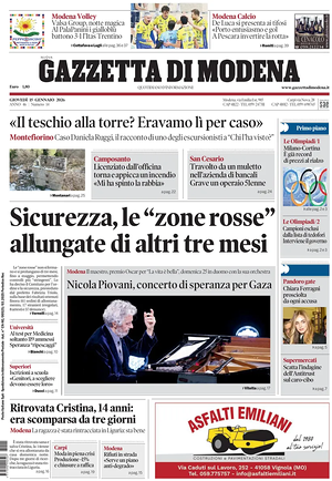 Prima pagina Gazzetta di Modena di oggi - Quotidiano regionale