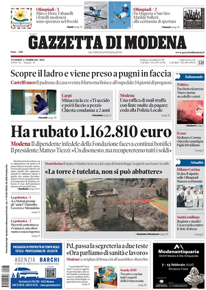 Prima pagina Gazzetta di Modena di oggi - Quotidiano regionale