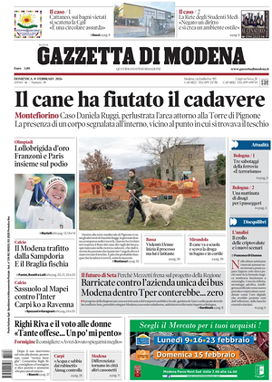Prima pagina Gazzetta di Modena di oggi - Quotidiano regionale
