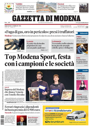 Prima pagina Gazzetta di Modena di oggi - Quotidiano regionale