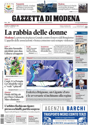 Prima pagina Gazzetta di Modena di oggi - Quotidiano regionale