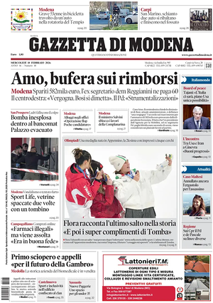 Prima pagina Gazzetta di Modena di oggi - Quotidiano regionale