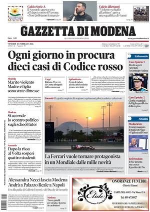 Prima pagina Gazzetta di Modena di oggi - Quotidiano regionale