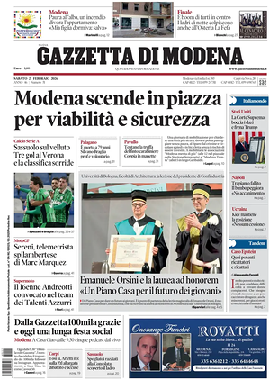 Prima pagina Gazzetta di Modena di oggi - Quotidiano regionale