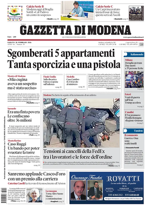 Prima pagina Gazzetta di Modena di oggi - Quotidiano regionale
