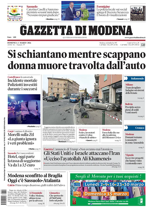 Prima pagina Gazzetta di Modena di oggi - Quotidiano regionale