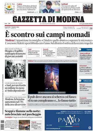 Prima pagina Gazzetta di Modena di oggi - Quotidiano regionale