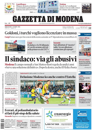 Prima pagina Gazzetta di Modena di oggi - Quotidiano regionale