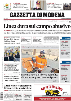 Prima pagina Gazzetta di Modena di oggi - Quotidiano regionale