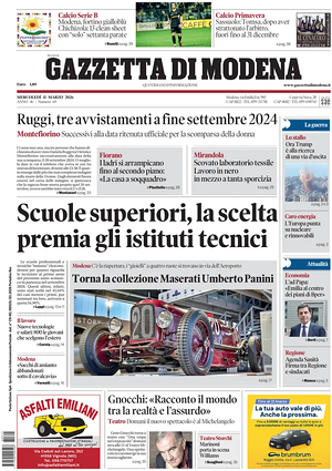 Prima pagina Gazzetta di Modena di oggi - Quotidiano regionale