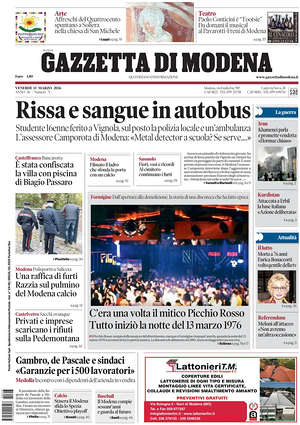 Prima pagina Gazzetta di Modena di oggi - Quotidiano regionale