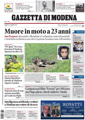 Prima pagina Gazzetta di Modena di oggi - Quotidiano regionale