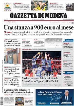 Prima pagina Gazzetta di Modena di oggi - Quotidiano regionale