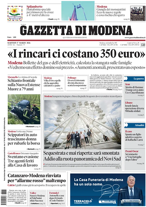 Prima pagina Gazzetta di Modena di oggi - Quotidiano regionale