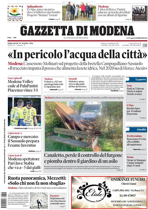 Prima pagina Gazzetta di Modena di oggi - Quotidiano regionale