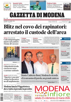 Prima pagina Gazzetta di Modena di oggi - Quotidiano regionale