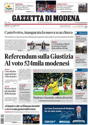 Prima pagina Gazzetta di Modena di oggi - Quotidiano regionale