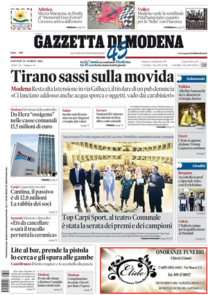 Prima pagina Gazzetta di Modena di oggi - Quotidiano regionale