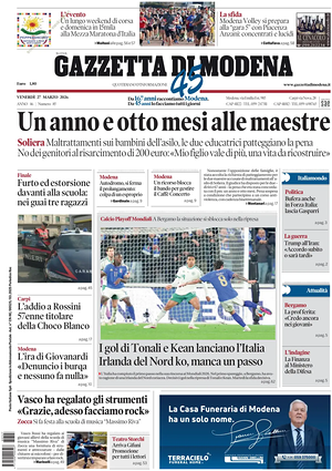 Prima pagina Gazzetta di Modena di oggi - Quotidiano regionale