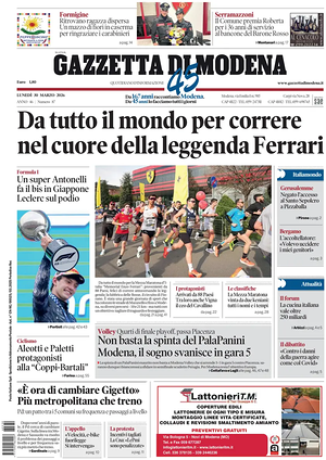 Prima pagina Gazzetta di Modena di oggi - Quotidiano regionale